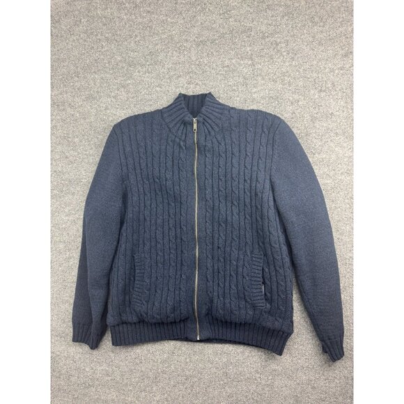Boston Traders Sweater Men's XL Navy Blue Cable Knit Fleece Lined Cardigan Mock - Picture 1 of 7